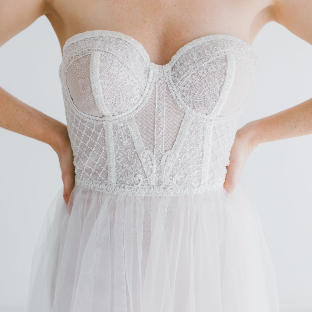 Modern Strapless Wedding Dress with Detailed Bodice